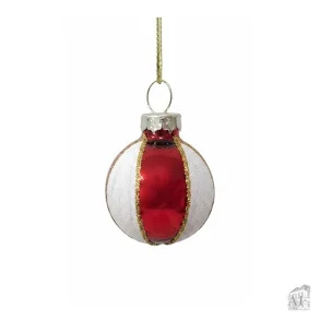 R�d og hvid stribet julekugle fra Det Gamle Apotek, 3 cm i diameter.