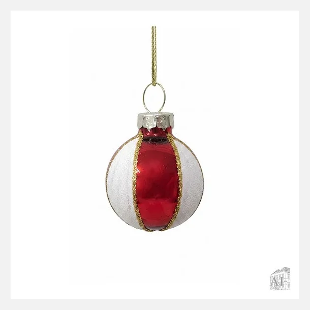 R�d og hvid stribet julekugle fra Det Gamle Apotek, 3 cm i diameter.