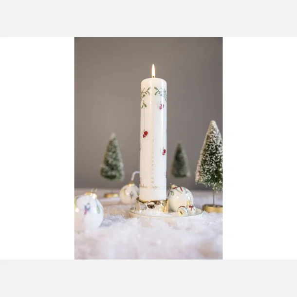 Adventsopstilling med kalenderlys i Jingle Bell lysestage