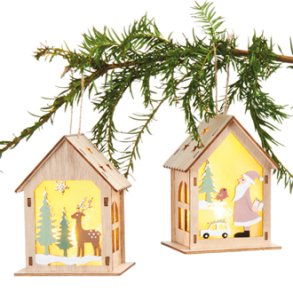 Juledekoreret, hyggeligt hus med LED lys