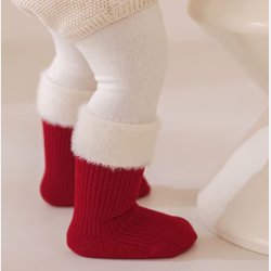 Julesokker til baby med hvid plysset kant