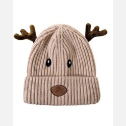 Snazzy Santa Kids Beanie beige strikhue med rensdyrgevir