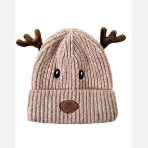 Snazzy Santa Kids Beanie beige strikhue med rensdyrgevir