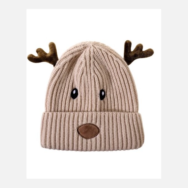 Snazzy Santa Kids Beanie beige strikhue med rensdyrgevir