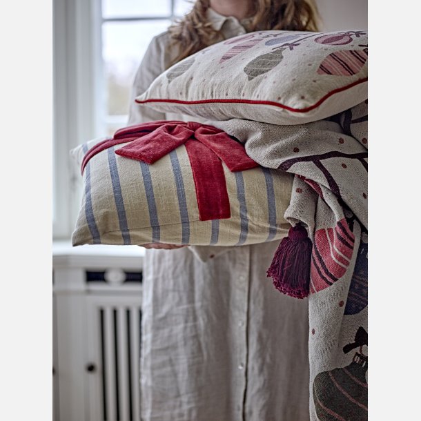 Farverig Bloomingville plaid med ornamentm�nster p� den ene side og striber p� bagsiden