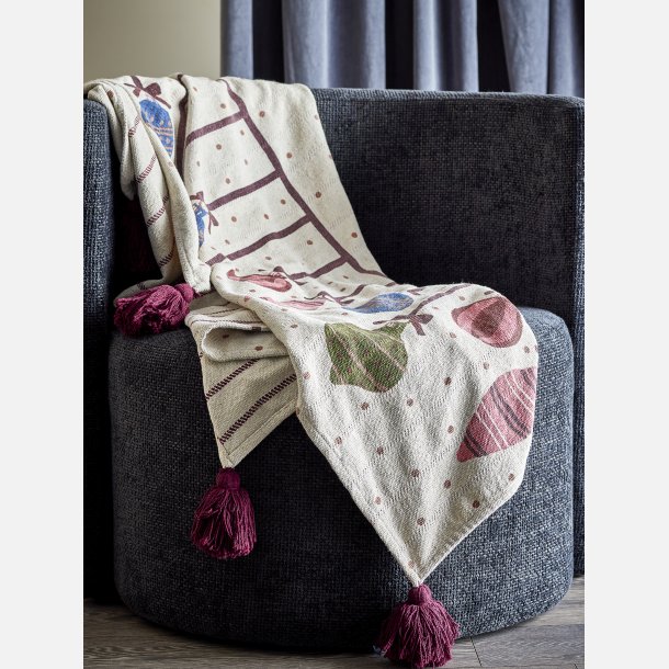 Bloomingville Ornamentia plaid i multifarvet design med r�dt og gr�nt ornamentm�nster