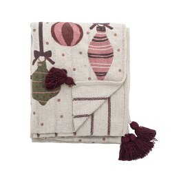 Ornamentia plaid fra Bloomingville med dekorative r�de kvaster i hj�rnerne