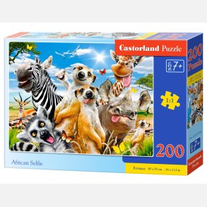 Farverigt puslespil med elefant, lve og giraf