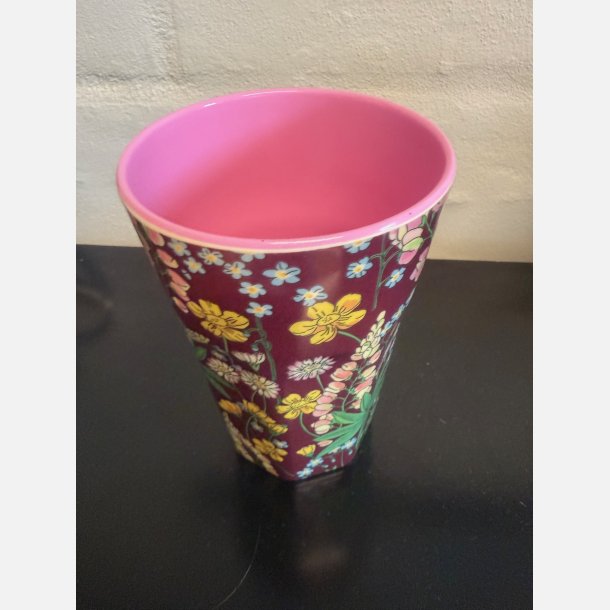 RICE Hj Melaminkop - Brun med blomsterprint 