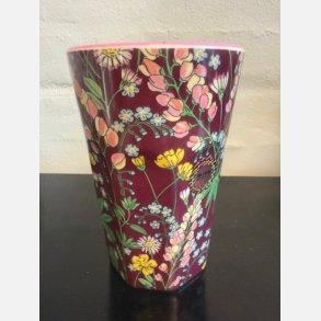 RICE Hj Melaminkop - Brun med blomsterprint 