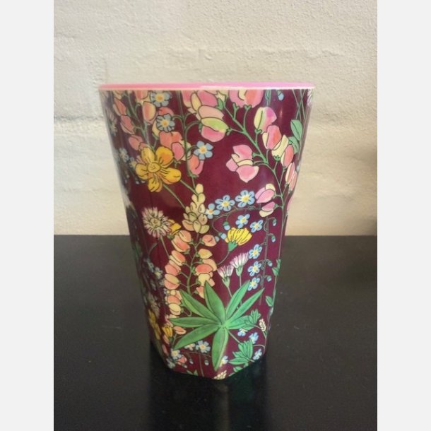 RICE Hj Melaminkop - Brun med blomsterprint 