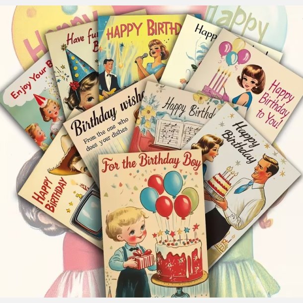 Vintage inspireret f�dselsdagskort med blank bagside