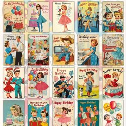 Hyggeligt retro kort til f�dselsdag