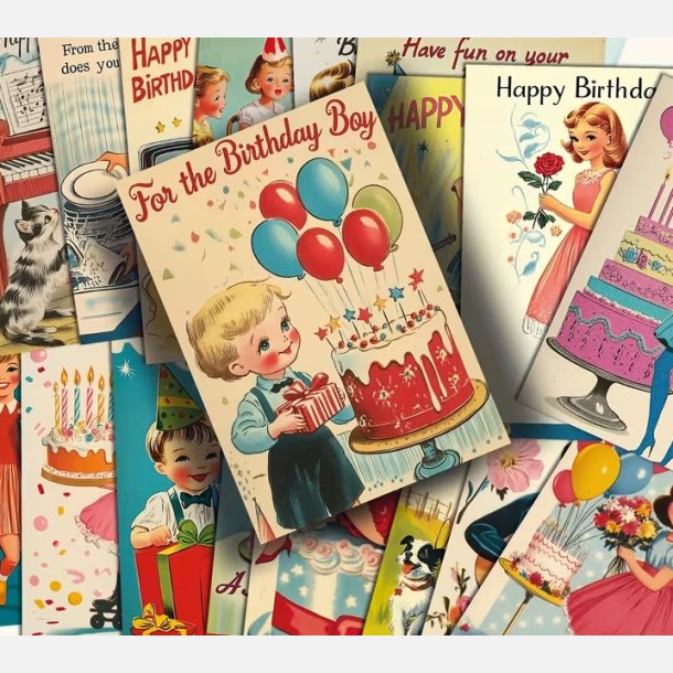 50&rsquo;er stil f�dselsdagskort med farverigt motiv