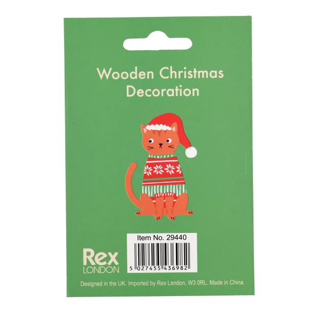 Julepynt i tr� &ndash; orange kat printet p� begge sider