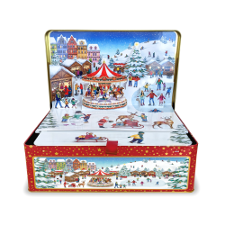 Julekagedse fra Silver Crane – dekoreret med julemarked og vintermotiver