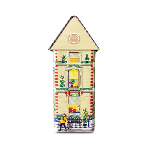 Dekorativ kagedse med julepyntede stuer og guirlander