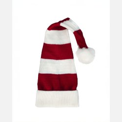 Nissehue, Stribet hvid og rd. Bld strikket model