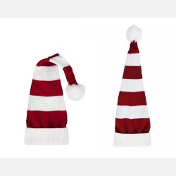 Nissehue, Stribet hvid og rd. Bld strikket model