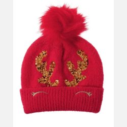 Snazzy Santa r�d Kids Beanie med guldfarvede rensdyr