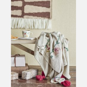 Bloomingville Yule plaid i natur med hyggeligt julemotiv