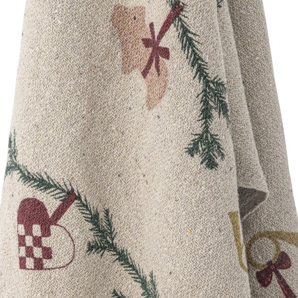 Naturfarvet Bloomingville plaid med dekorativt julemotiv