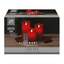 LED bloklys rd – 3 stk. med bevgelig flamme