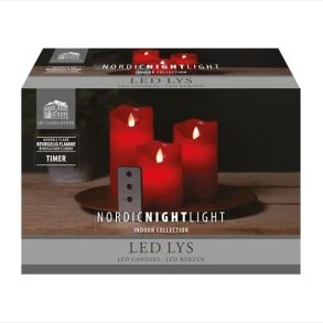 LED bloklys rd – 3 stk. med bevgelig flamme