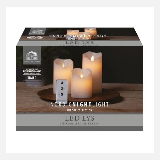 LED Bloklys, pakke med 3 stk. Nordic Night Light. HVID