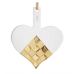 Julehjerte i hvid og guld af Jette Abildgrd. Fin porceln