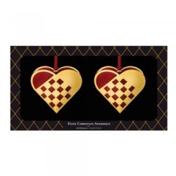 Gaveske med 2 store hjerter, forgyldt/rd 