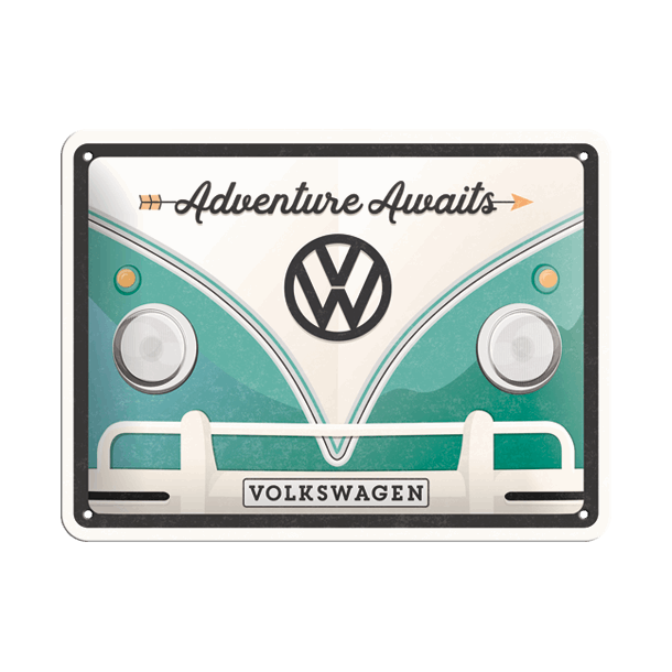 Retro Skilt 15x20cm - VW Bulli adventure awaits