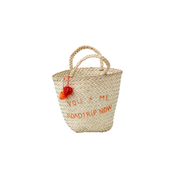 Hndlavet strandtaske med sommerbudskab – rd, pink eller orange