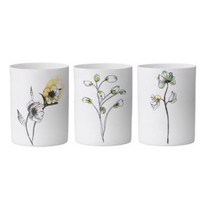 Bloomingville fyrfadsstager – uglaseret porceln med sde prints