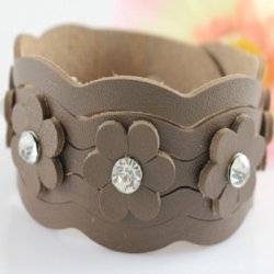Lderarmbnd - Brunt med blomster p rkke