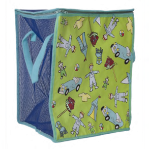 RICE stor plastik kurv i bl/grn – med net og dekorativt print