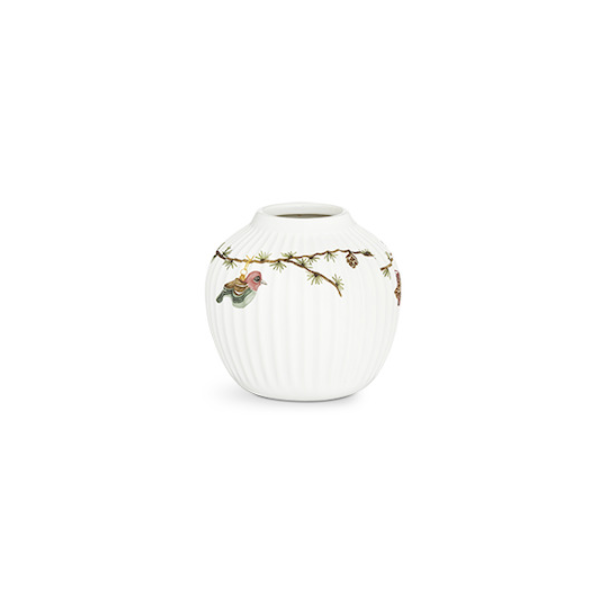 Elegant julevase med motiver af krmmerhuse, engle og fugle