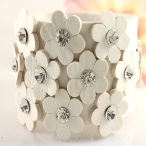 Lderarmbnd - Hvid med sten