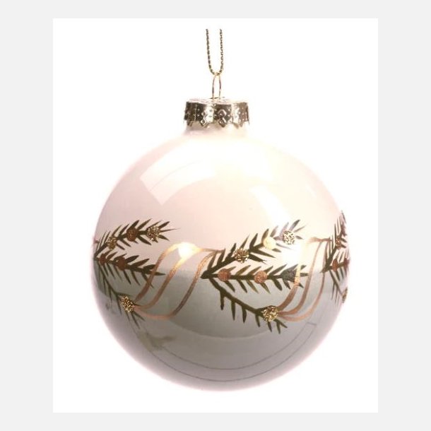 Glasjulekugle – 8 cm med elegant naturmotiv