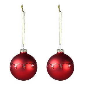 Rd julekugle med flagranke – pakke med 2 stk. fra Det Gamle Apotek