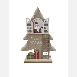 Trfigur med julemand – perfekt til hylde og vindueskarm