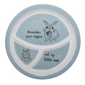 Bloomingville MINI  Lysebl rumopdelt tallerken | Eat up little one & Remember your veggies