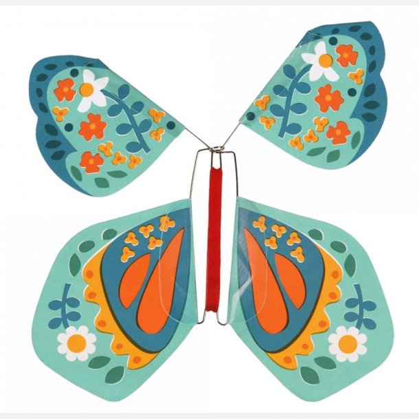 Farverig magisk sommerfugl i plastik, papir og gummi