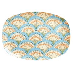 RICE aflang melamintallerken – lys bl med blomstervifte-print