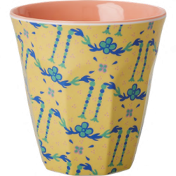 RICE melaminkrus i gul med bl blomster guirlander