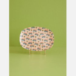 Rektangulr melamintallerken med sommermotiv og farverigt design