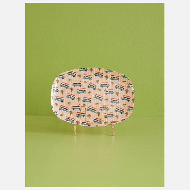 Rektangulr melamintallerken med sommermotiv og farverigt design