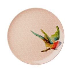 RICE frokosttallerken i rosa melamin med blomster og fugl – 20,5 cm