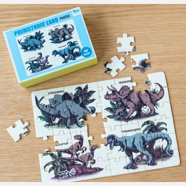 Farverigt puslespil med dinosaurmotiv – 48 brikker
