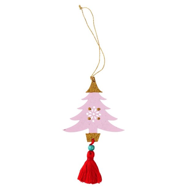 Juleornament i tr fra Rex London. Pink tr med kvast 